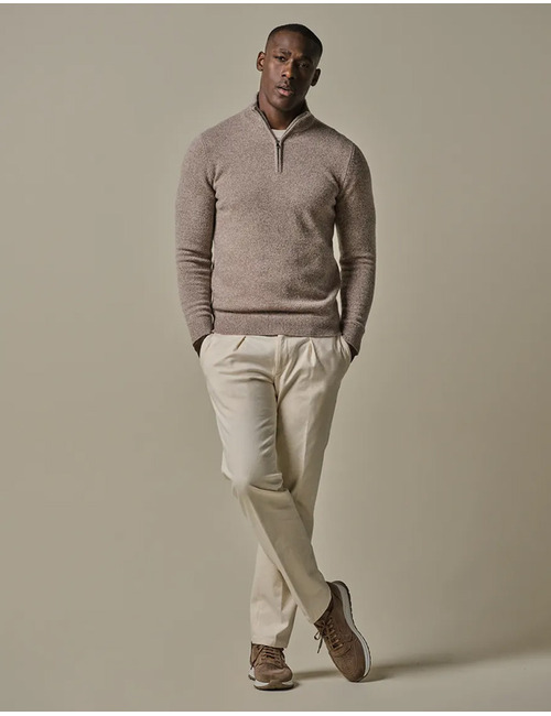 Regular Fit Half Zip Pullover in Zand