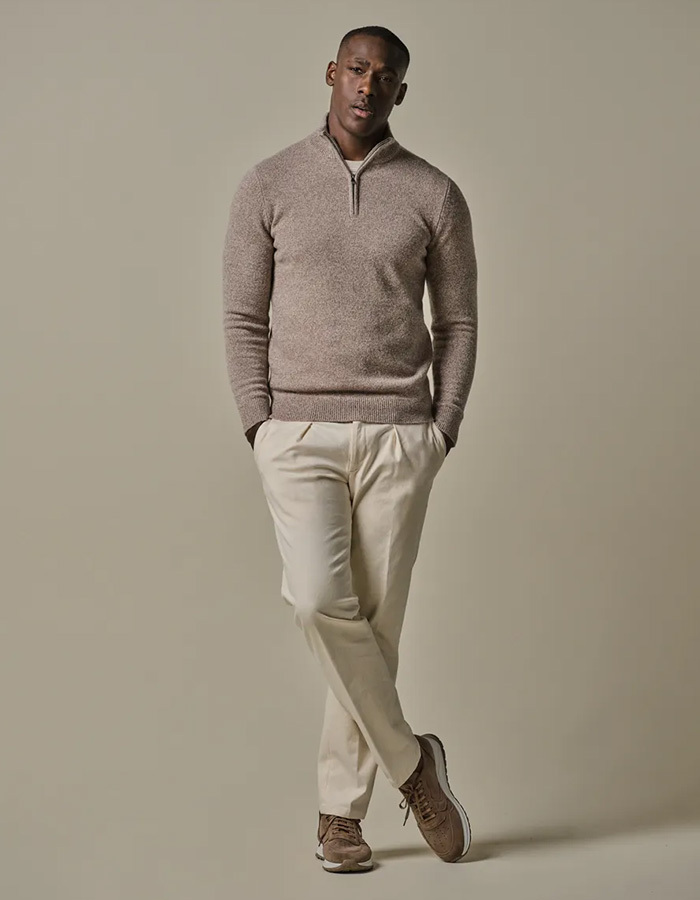 Regular Fit Half Zip Pullover in Zand