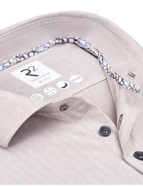 Modern Fit Hemd in Visgraat – Knitted Featherweight met Four Way Stretch