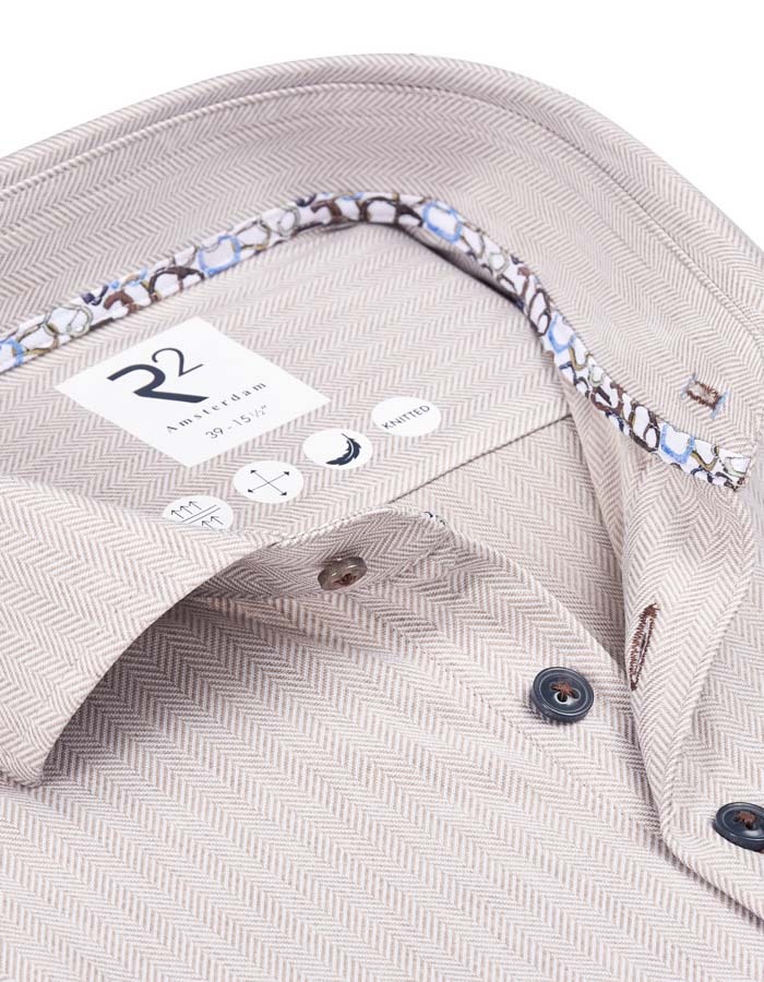 Modern Fit Hemd in Visgraat – Knitted Featherweight met Four Way Stretch