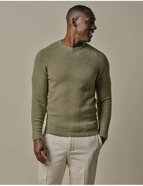 Regular Fit Crewneck in Army – Boiled Wool Blend