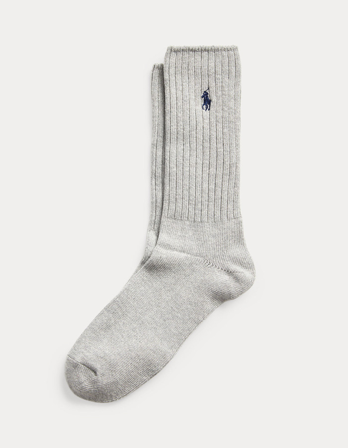  Cotton-Blend Crew Socks in Light Grey Heather
