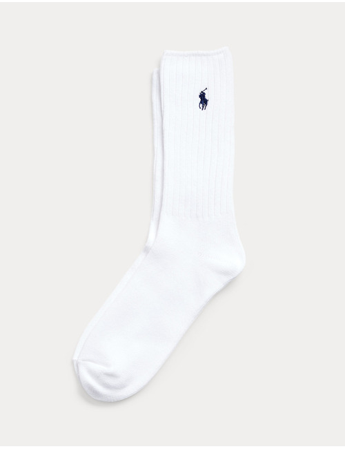 Cotton-Blend Crew Socks in White Navy PP