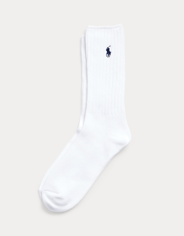 Cotton-Blend Crew Socks in White Navy PP