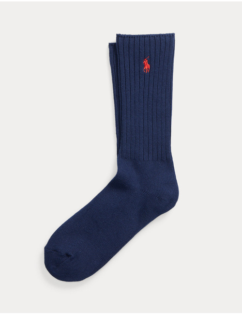 Cotton-Blend Crew Socks in Navy Red PP