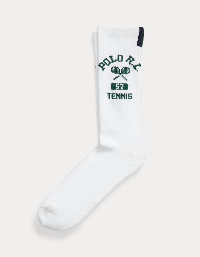 Wimbledon Cotton-Blend Crew Socks in White