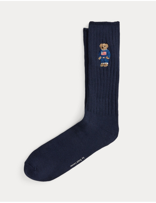 Polo Bear Cotton-Blend Crew Socks in Navy