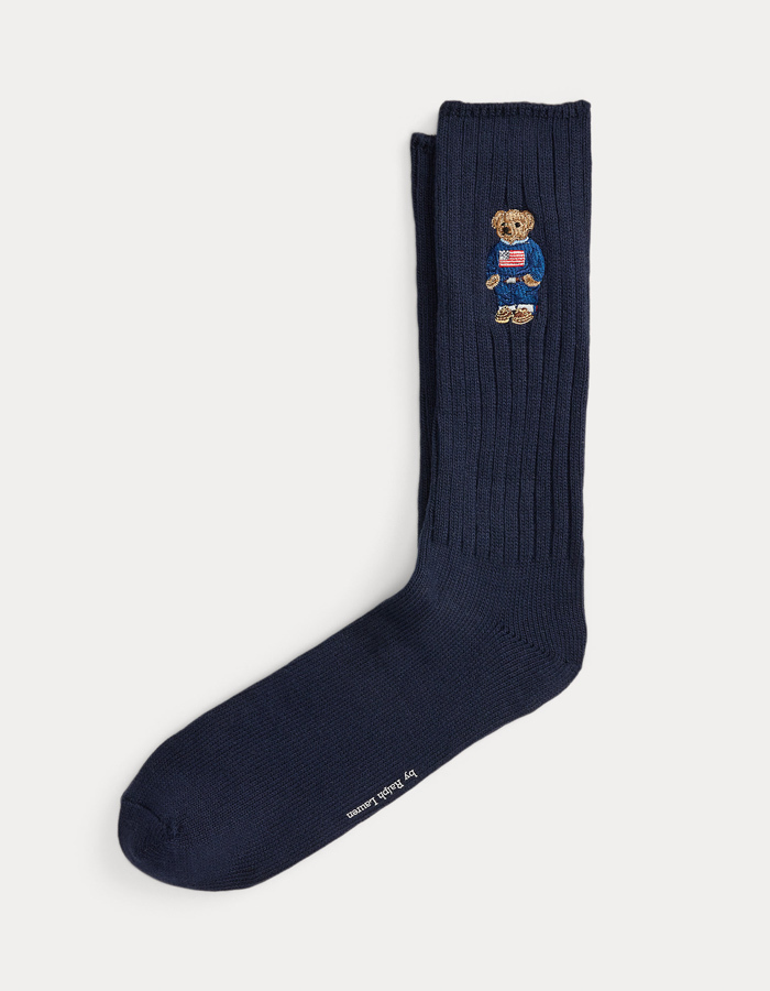 Polo Bear Cotton-Blend Crew Socks in Navy