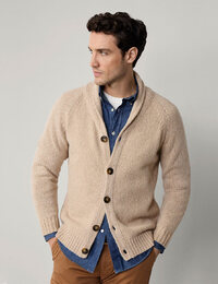 Wool-Cotton Blend Shawl Collar Cardigan