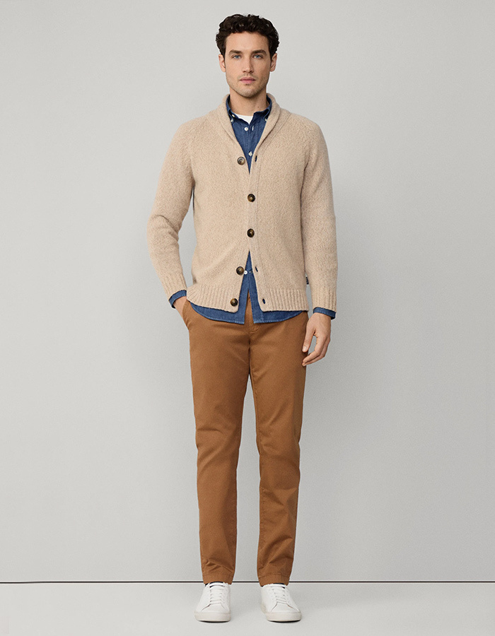Wool-Cotton Blend Shawl Collar Cardigan