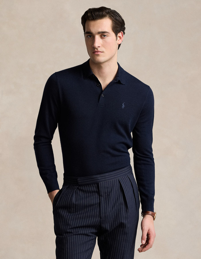 Regular Fit Washable Wool Polo-Collar Sweater