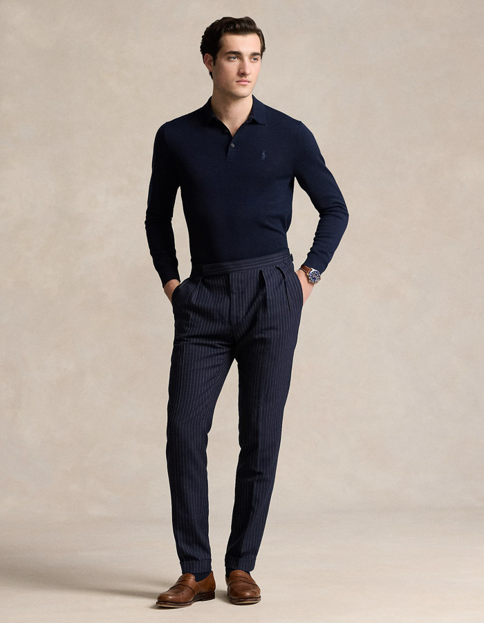 Regular Fit Washable Wool Polo-Collar Sweater