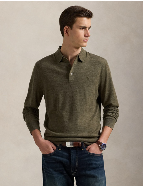 Regular Fit Washable Wool Polo-Collar Sweater