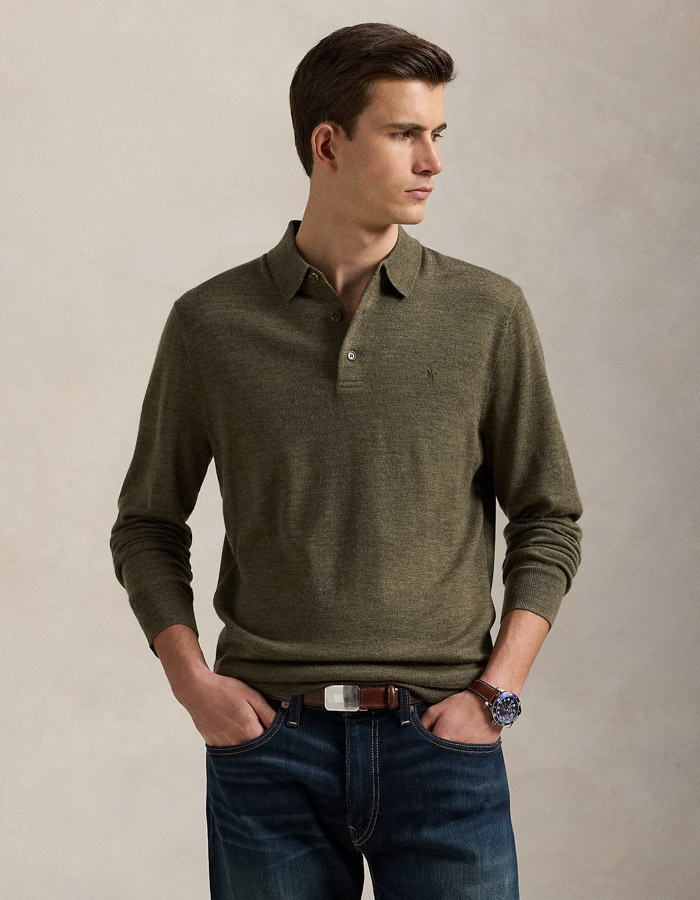 Regular Fit Washable Wool Polo-Collar Sweater