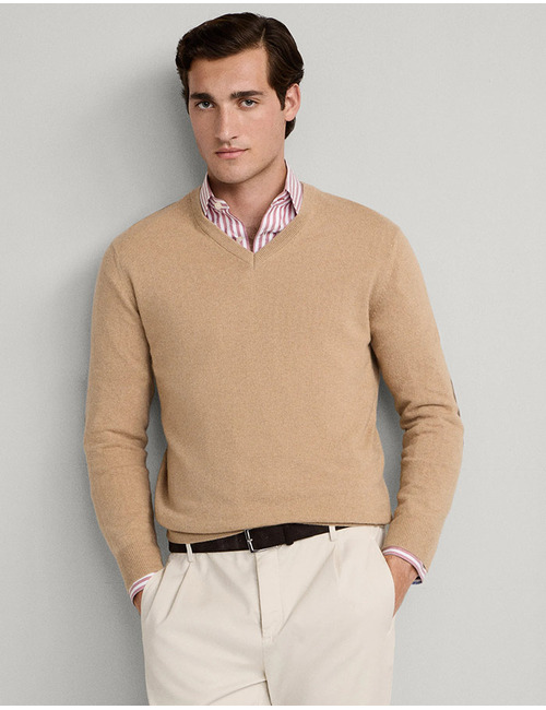 Merino Wool Blend V-Neck Jumper in Malt Beige
