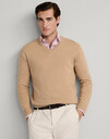 Merino Wool Blend V-Neck Jumper in Malt Beige
