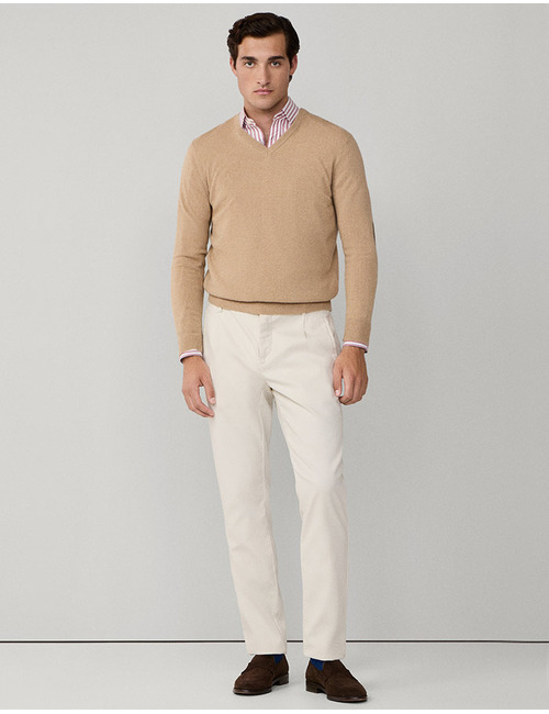Merino Wool Blend V-Neck Jumper in Malt Beige