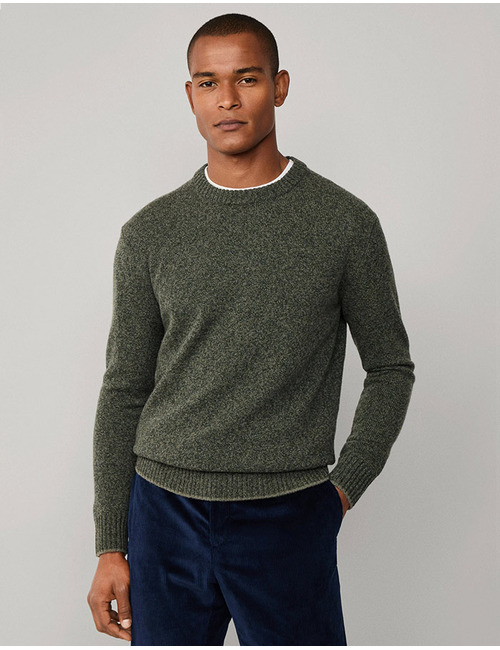 Regular Fit Crewneck Jumper in Mouline – Merino Wol 