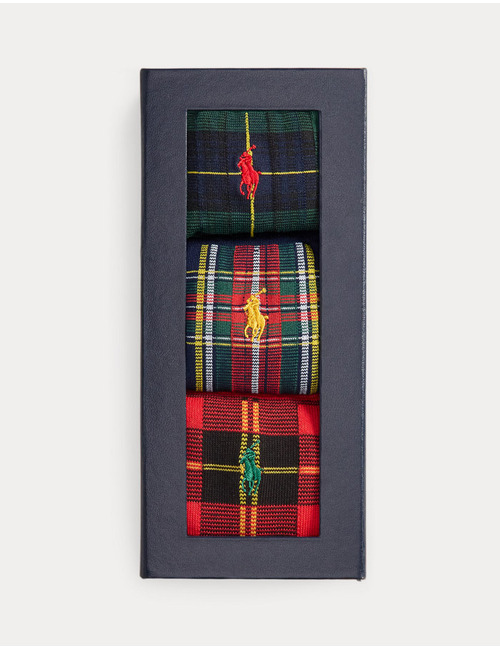 Plaid Trouser 3-Sock Gift Set in Wine/Green/Royal