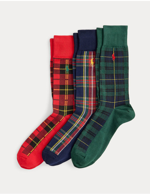 Plaid Trouser 3-Sock Gift Set in Wine/Green/Royal