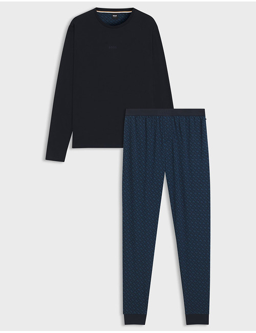 Regular Fit Pyjamaset in Katoen met Monogram en Logo