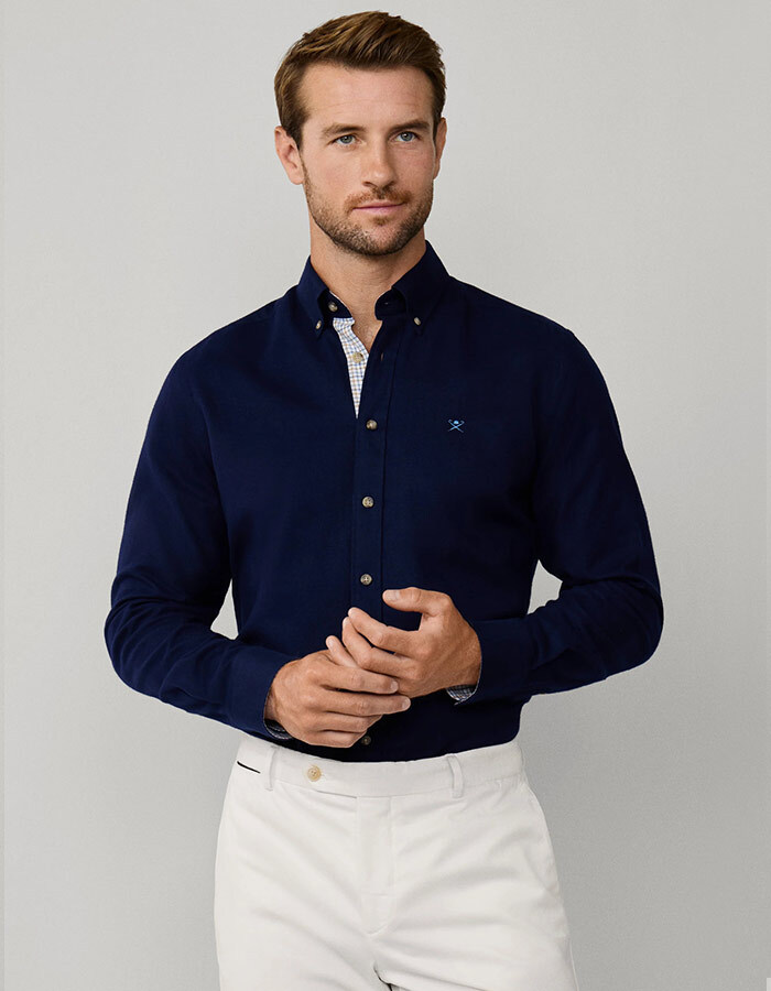 Tailored Fit Multi Trim Flannel Shirt in Navy 