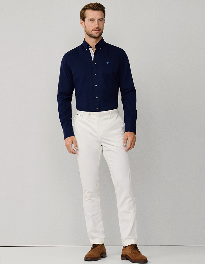 Tailored Fit Multi Trim Flannel Shirt in Navy 