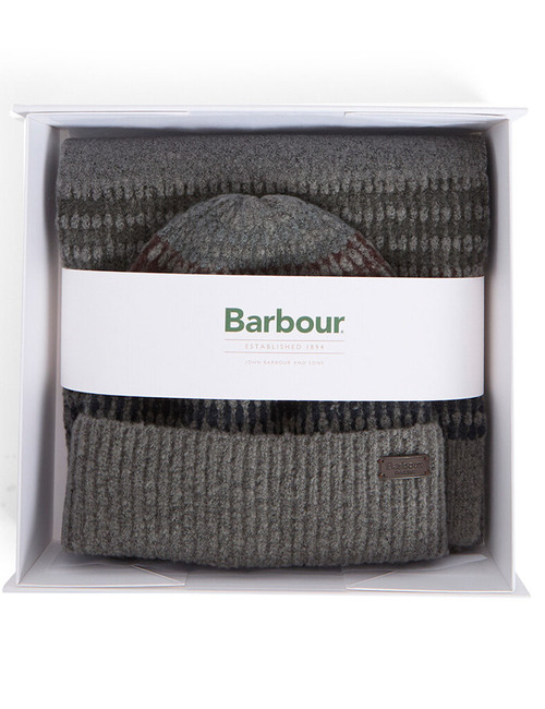 Gestreepte muts en sjaal set in grijs – Barbour Giftbox