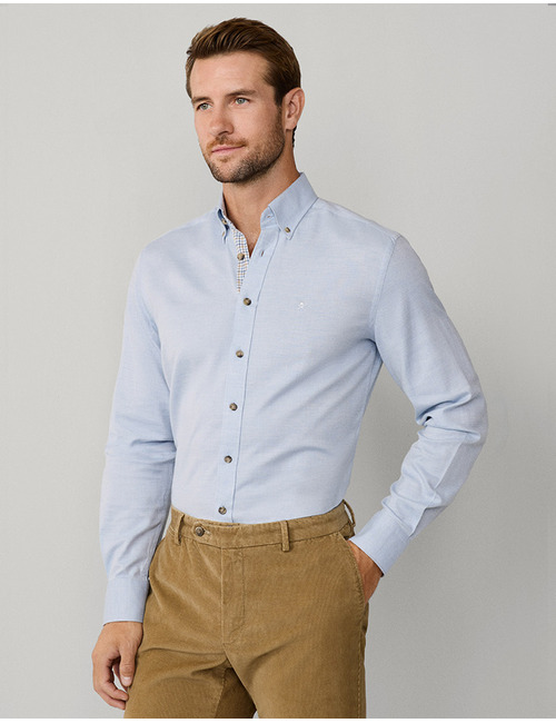 Tailored Fit Multi Trim Flannel Shirt in Sky Blue 