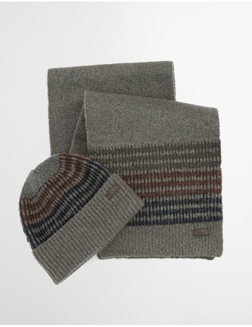 Gestreepte muts en sjaal set in grijs – Barbour Giftbox