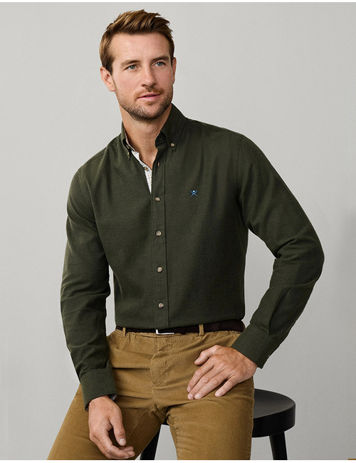 Tailored Fit Multi Trim Flannel Shirt in Cargo Green