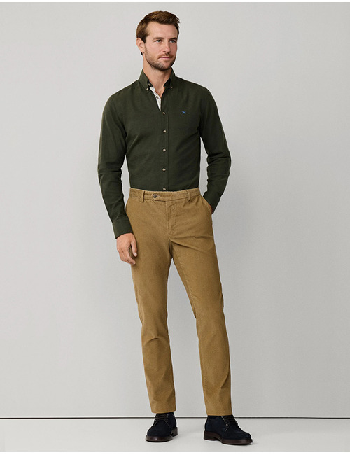 Tailored Fit Multi Trim Flannel Shirt in Cargo Green