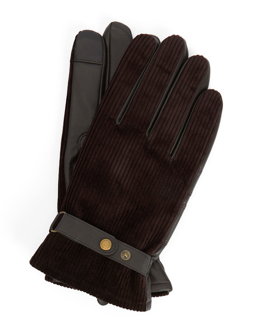 Corduroy en Leren Handschoenen in Donkerbruin 