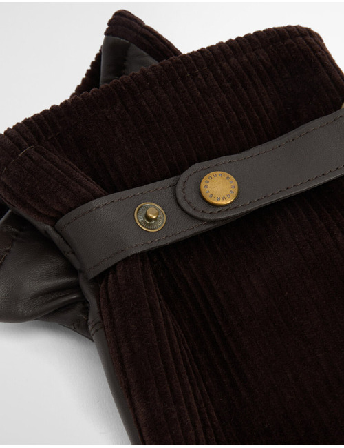 Corduroy en Leren Handschoenen in Donkerbruin 