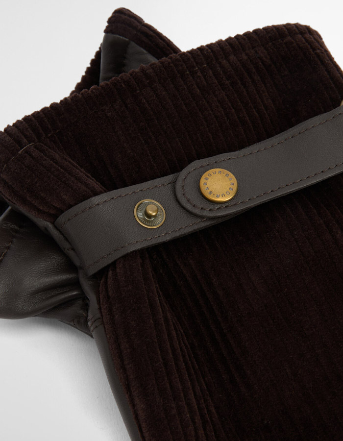 Corduroy en Leren Handschoenen in Donkerbruin 
