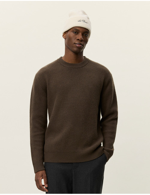 Eddie Wool Rib Crewneck Knit in Teak Brown