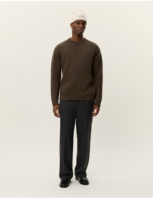 Eddie Wool Rib Crewneck Knit in Teak Brown