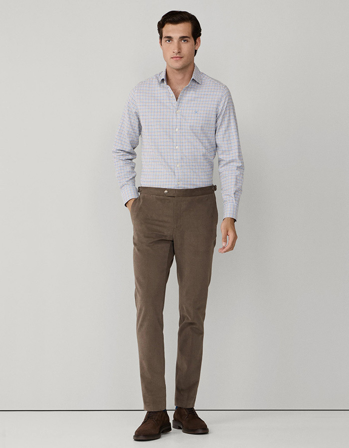 Tailored Fit Brushed Gingham Shirt in Steel Blue 