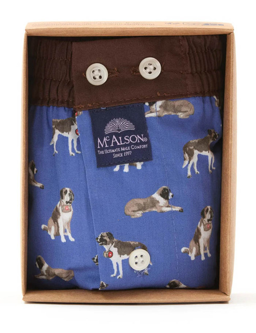 M5241 – Boxershort in Blauw & Bruin Saint Bernard Print 