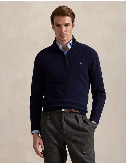 Regular Fit Quarter-Zip Sweater in Hunter Navy 
