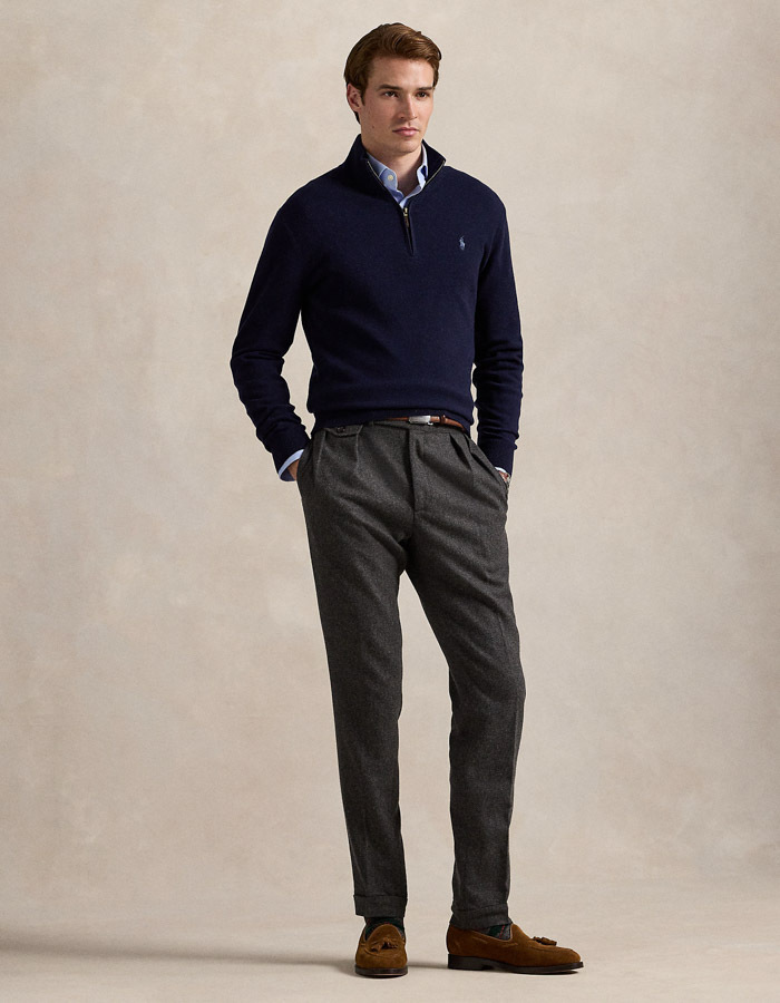 Regular Fit Quarter-Zip Sweater in Hunter Navy 