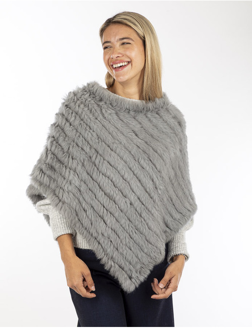 Oakwood poncho met pels grijs