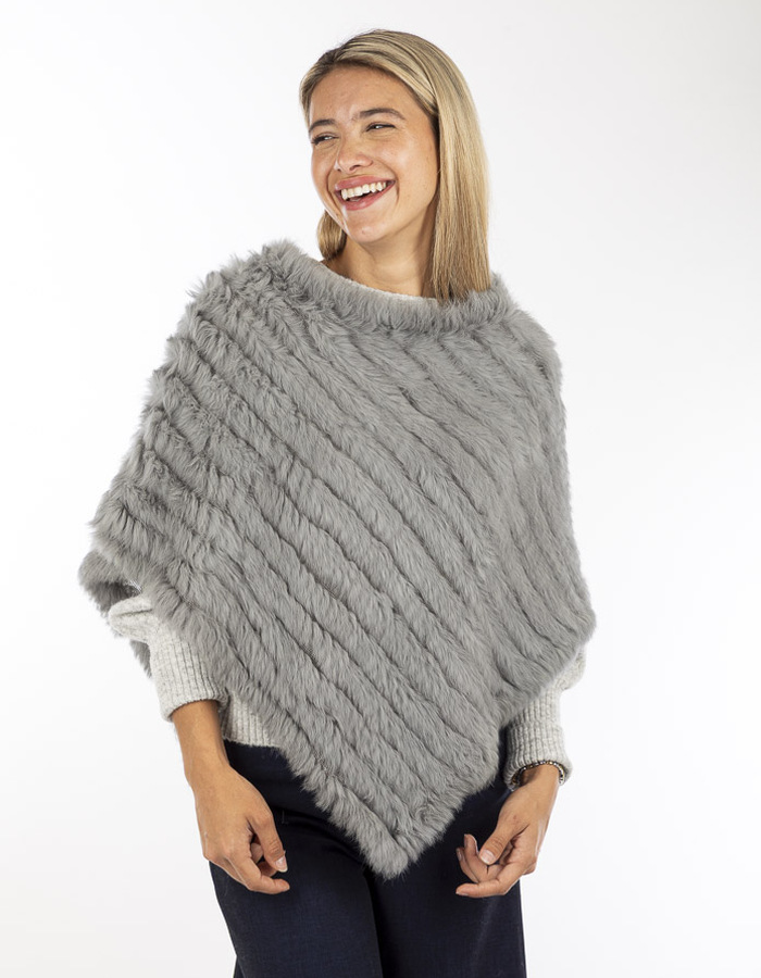 Oakwood poncho met pels grijs