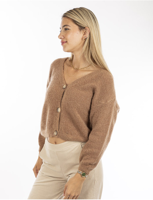 Mika Elles lange mouw gilet camel