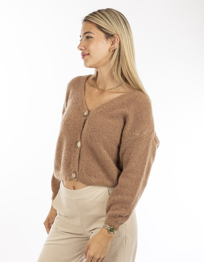 Mika Elles lange mouw gilet camel