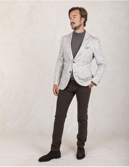 Modern Fit Jersey Stretch Blazer in Sand Ruitmotief