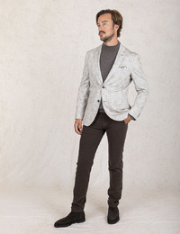 Modern Fit Jersey Stretch Blazer in Sand Ruitmotief