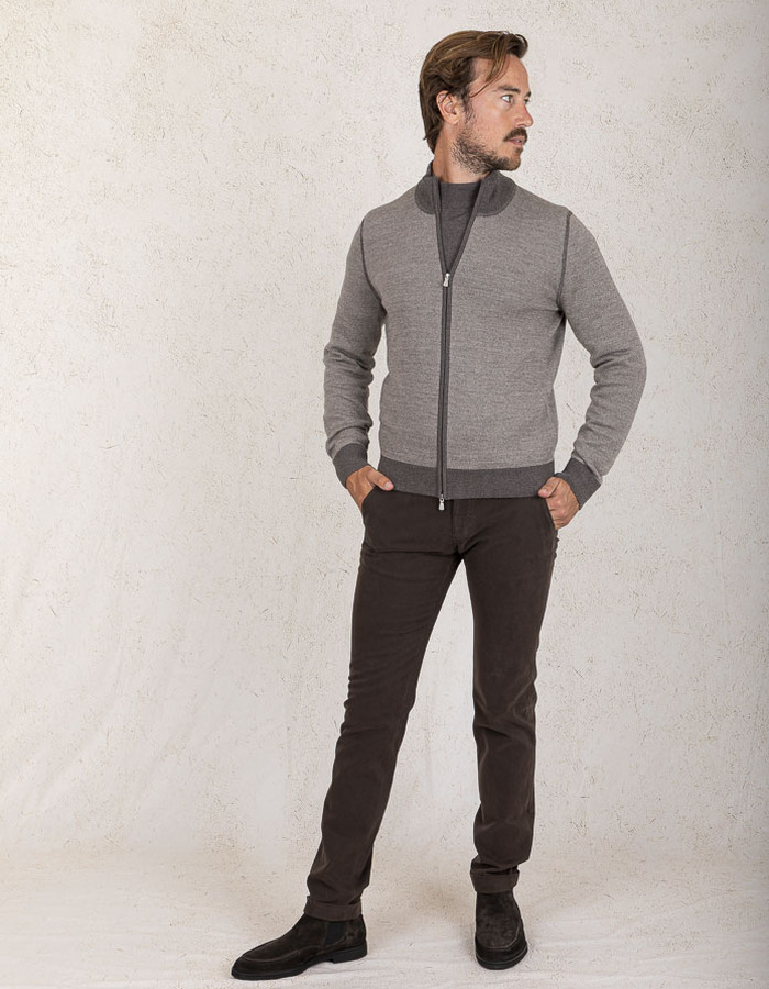 Gran Sasso pull met rits taupe