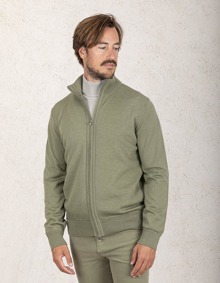 Vest met ritssluiting van scheerwol in groene kleur
