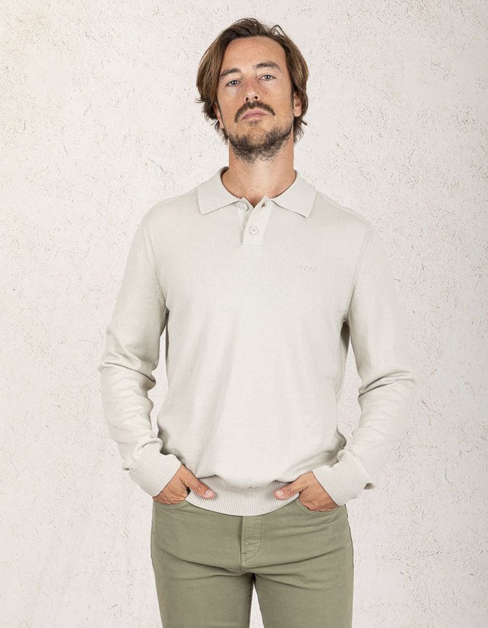 Polo met lange mouw van katoen en kapok – Light Beige